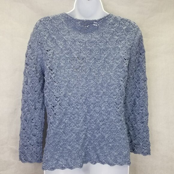 BLARNEY Woolen Mill Open Front Cardigan Women M Cotton Linen Denim Blue Knit NEW - Picture 4 of 14